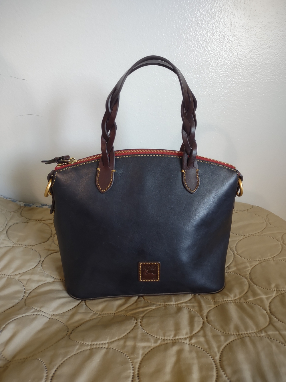Dooney & Bourke Small Heidi Satchel Navy Leather Braided Handle Zip Tote